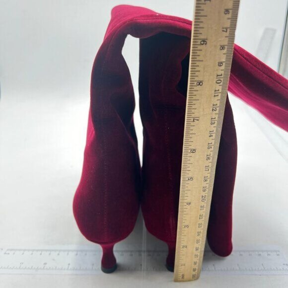 Women's Kitten Heel Faux Suede Knee High Boots Pointed Square Toe Boots Wine - Picture 4 of 7